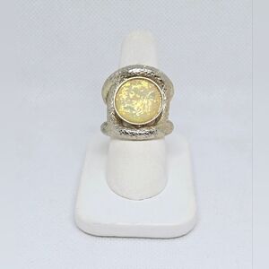 Elegant Opal Silver and Gold Tone Stretch Ring